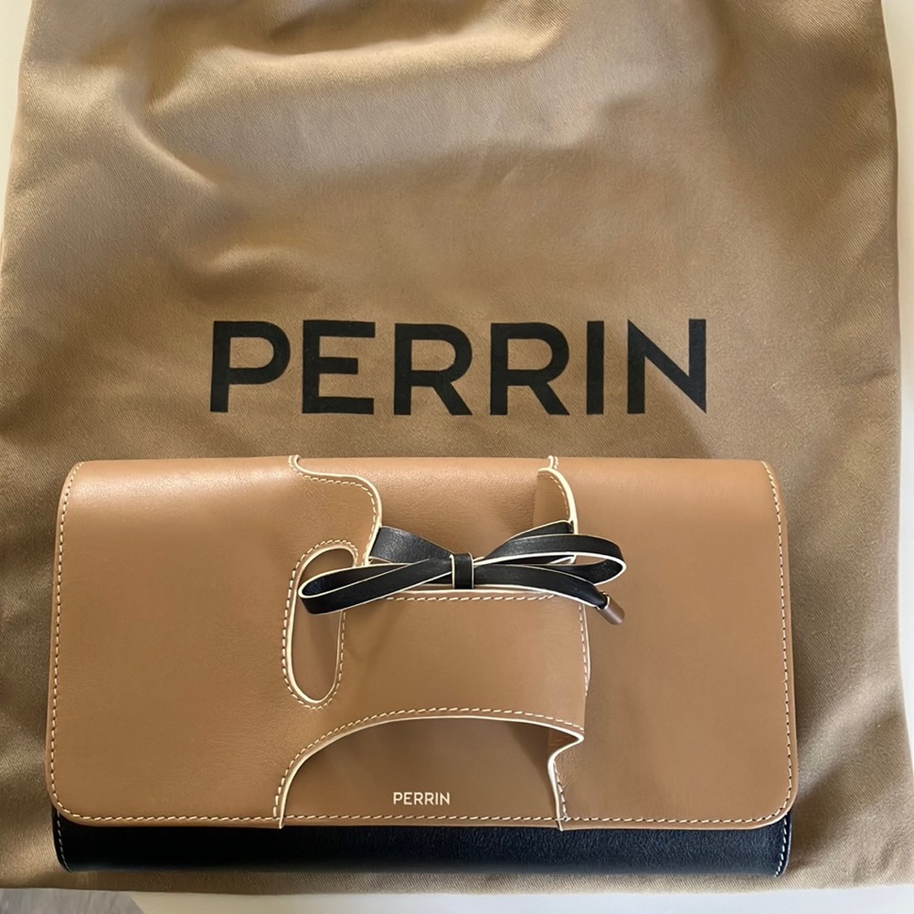 PERRIN Paris Tan and Black Clutch